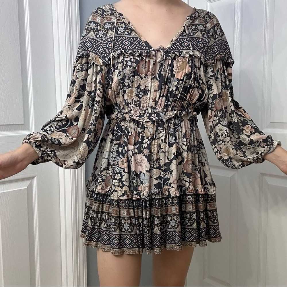 Spell Mini Dress Long Sleeve Boho Gray Floral Pla… - image 3