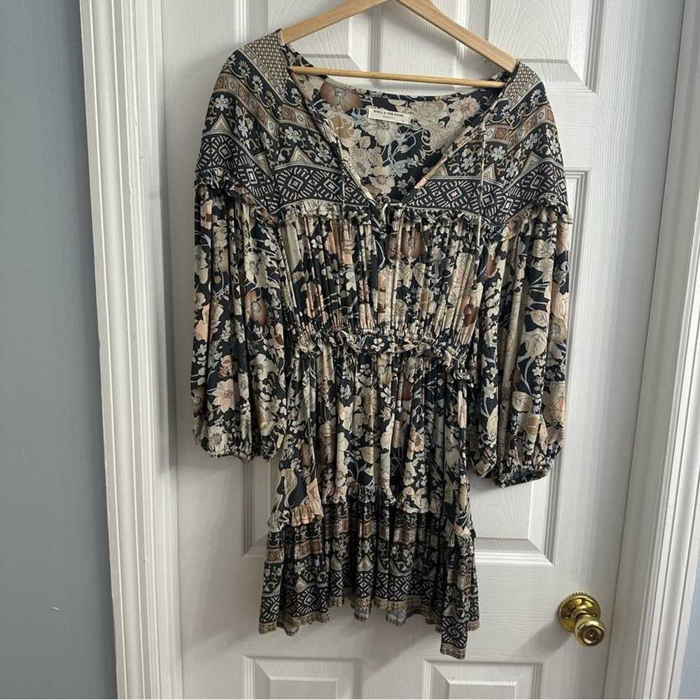 Spell Mini Dress Long Sleeve Boho Gray Floral Pla… - image 5