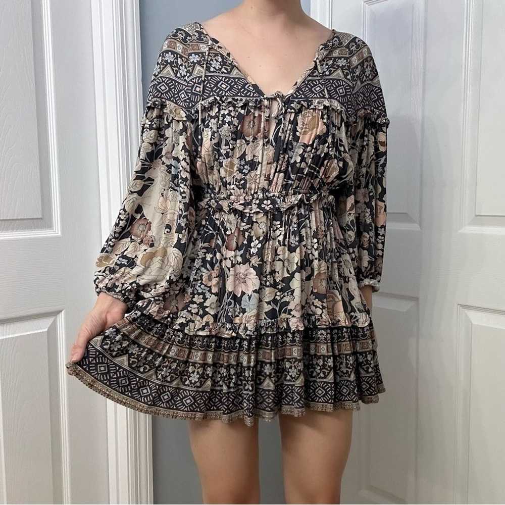 Spell Mini Dress Long Sleeve Boho Gray Floral Pla… - image 9