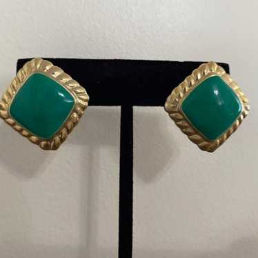 Real 80s gold & emerald earrings - image 1