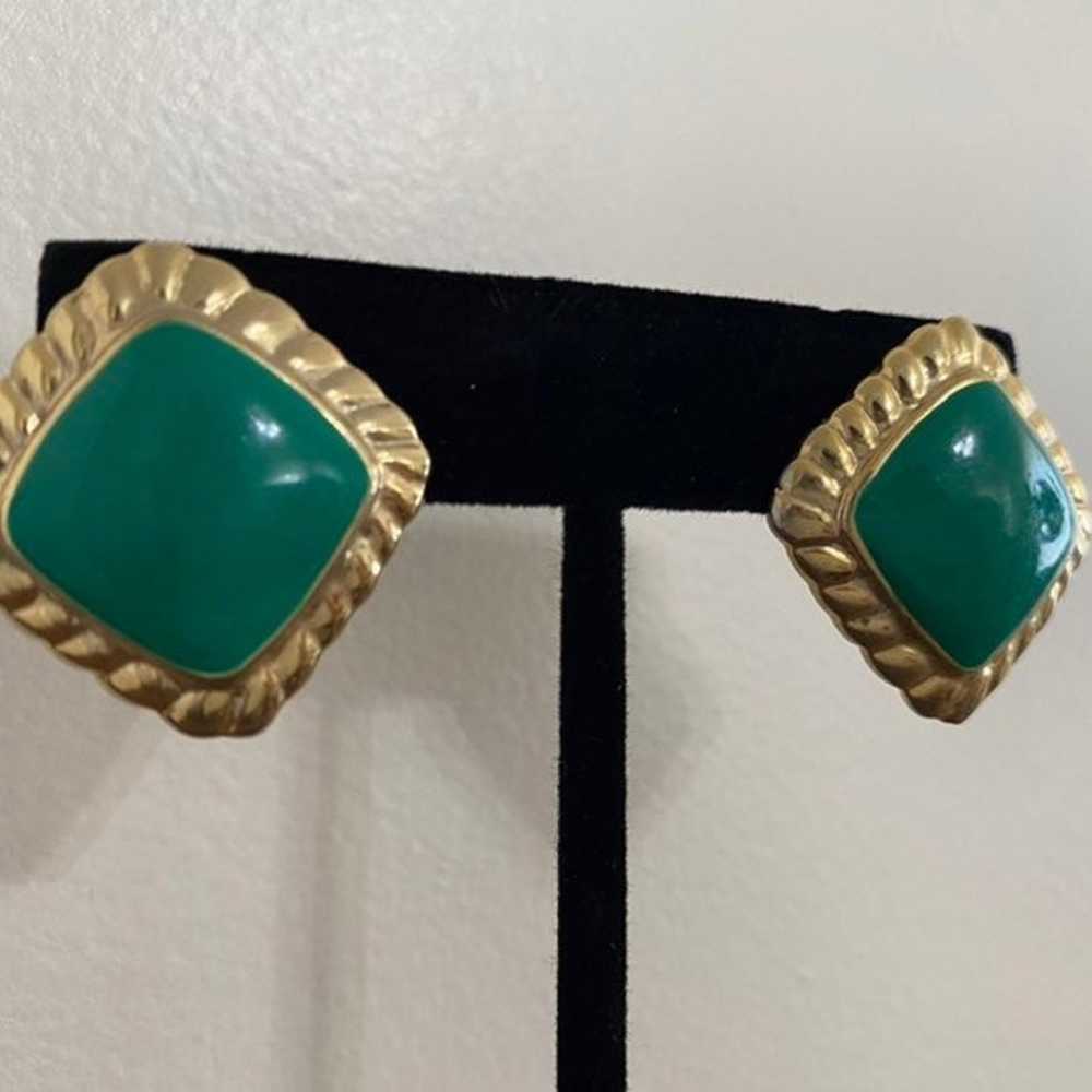 Real 80s gold & emerald earrings - image 2