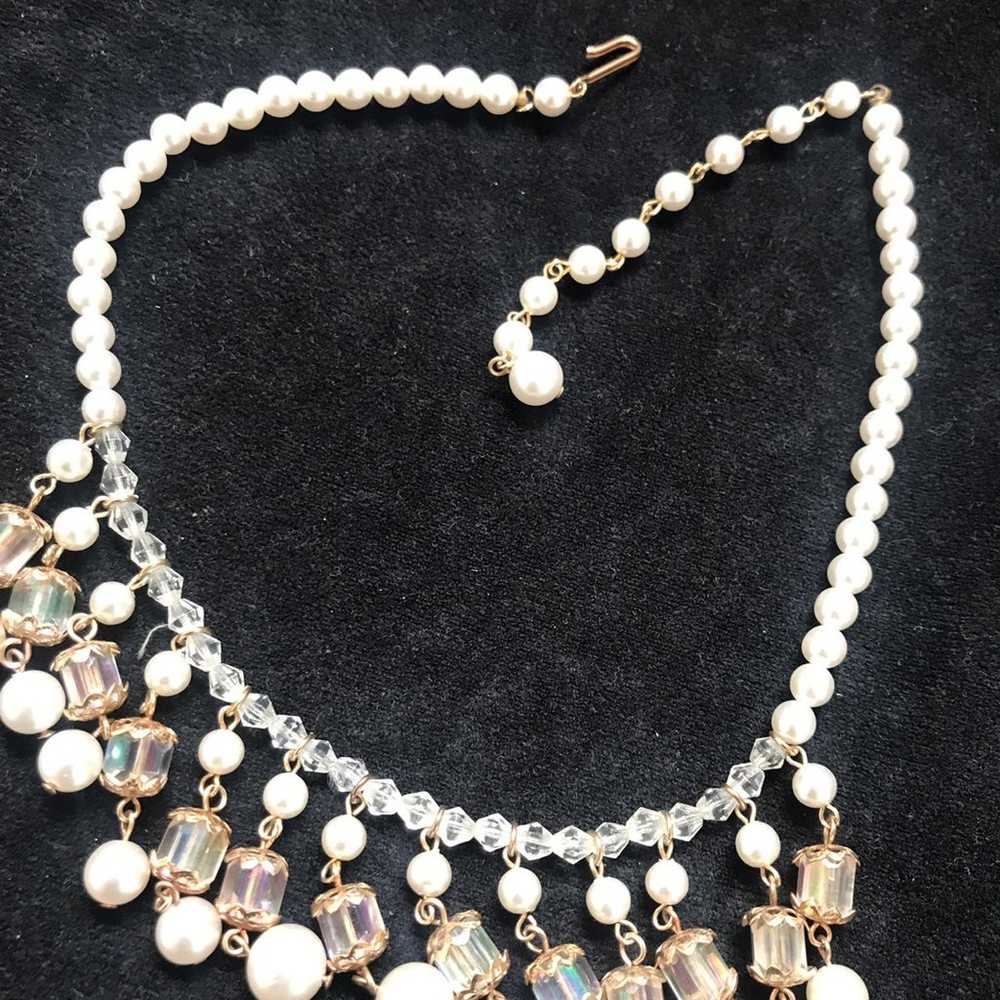 Crystal Pearls beaded necklace vtg - image 2