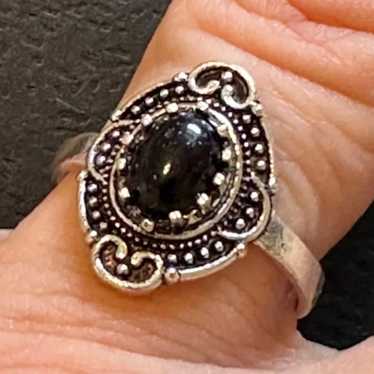 Vintage Sterling Snowflake Obsidian Ring - image 1