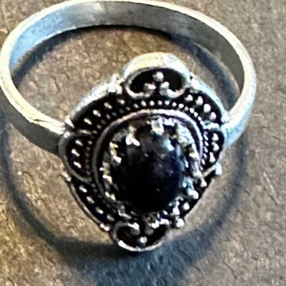 Vintage Sterling Snowflake Obsidian Ring - image 3