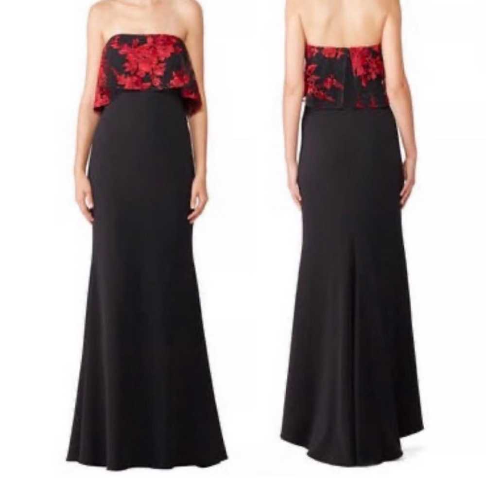 Badgley Mischka Floral Gown Dress Black Red Flora… - image 4