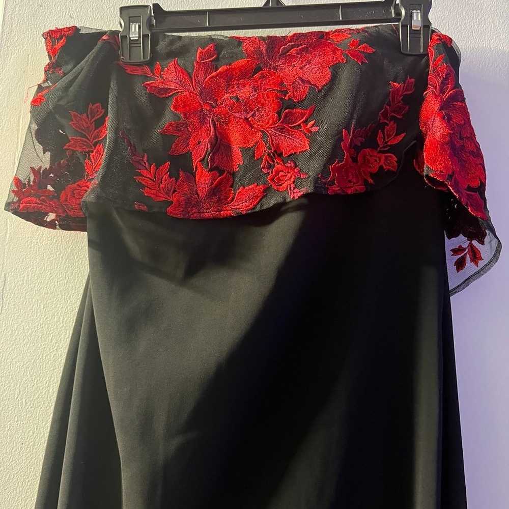 Badgley Mischka Floral Gown Dress Black Red Flora… - image 6