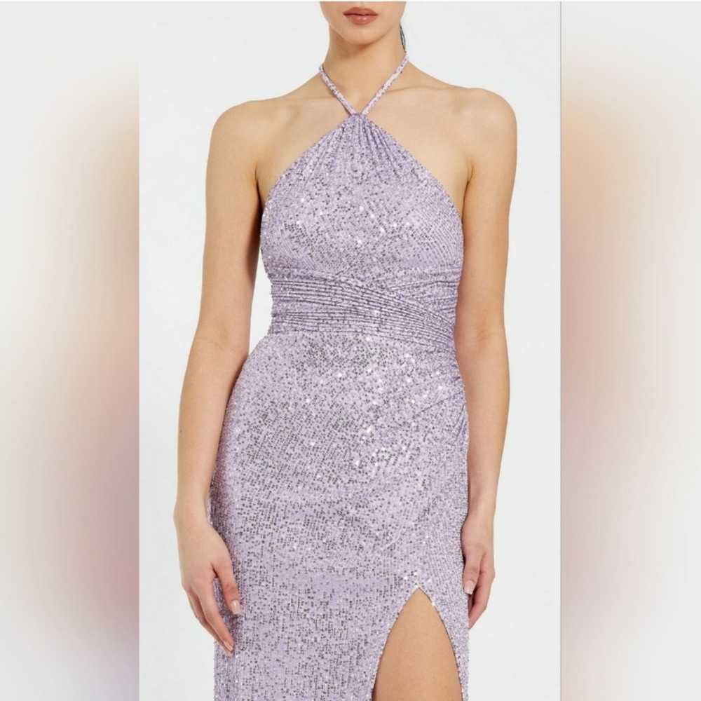 NWT Mac Duggal Gathered Sequined Halter Gown- Lil… - image 3