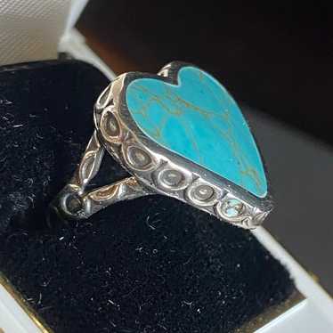 Flaming Heart Carved Turquoise in tibetan good silver Ring