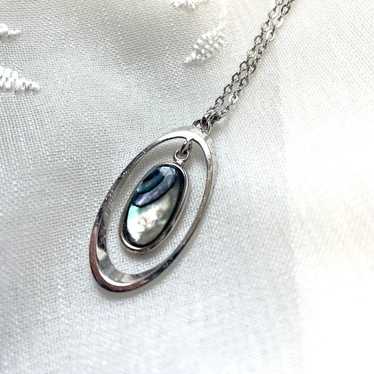 Vintage Necklace Drop Shell Abalone Shell Silver A