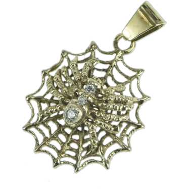 14K Diamond Spider in Spider Web Vintage Pendant Y