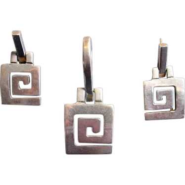 Sterling Silver Modernist Pendant and Earrings