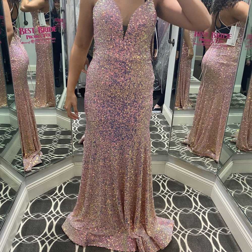 pink sequenced prom dress, size 8 - image 1