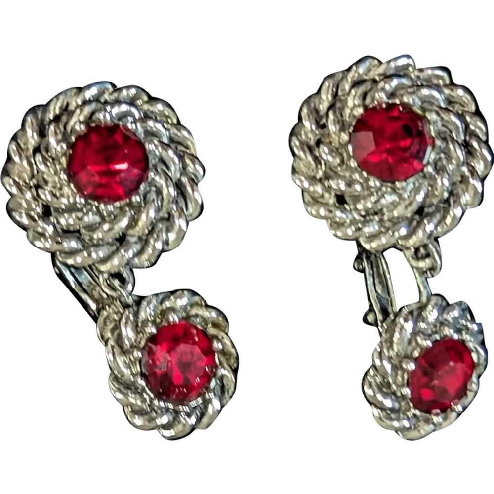 Coro Red Stone Double Drop Earrings - image 1