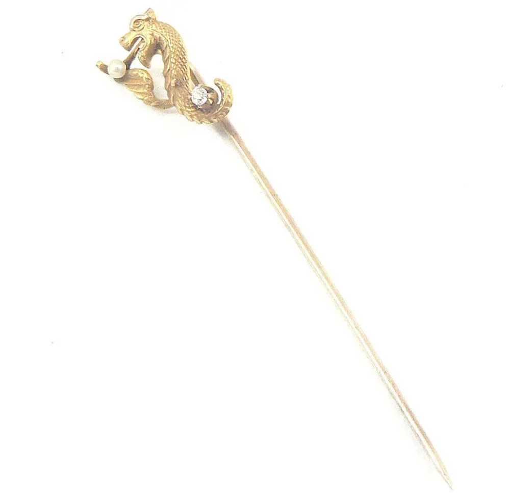 10K Gold, Diamond and Pearl Dragon Stick Pin - image 2