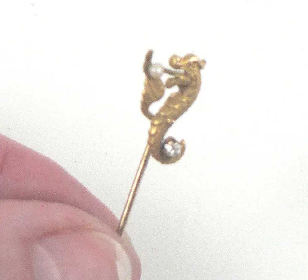 10K Gold, Diamond and Pearl Dragon Stick Pin - image 5