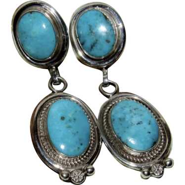 Navajo Kingman Turquoise Dangle Earrings Sterling 