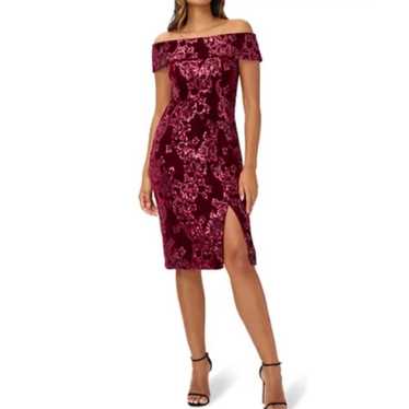 Adrianna Papell Red Velvet Sequin Sheath Cocktail 