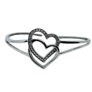 Vintage SAI store Sai Krishna Sterling Silver 925 Diamond Pave Double Heart Open Cuff Bracelet