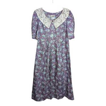 Vintage 80's Laura Ashley Midi Dress Purple Flora… - image 1