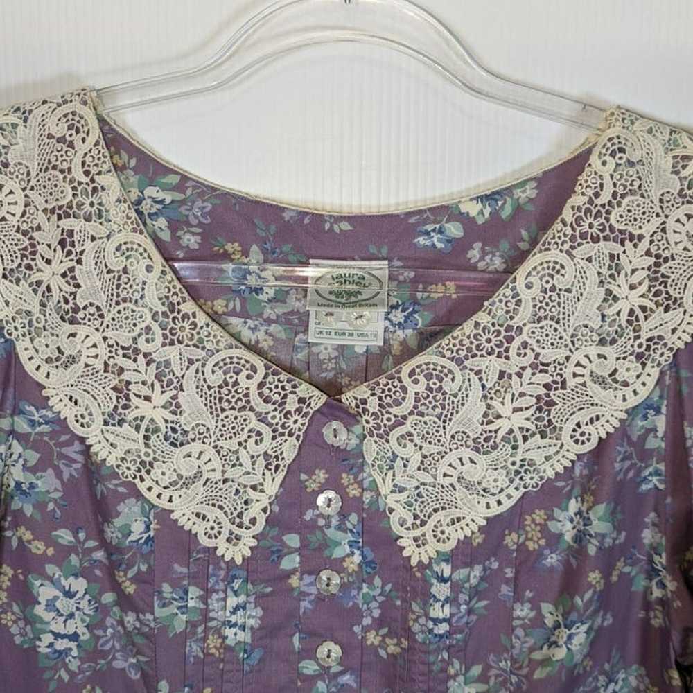 Vintage 80's Laura Ashley Midi Dress Purple Flora… - image 4