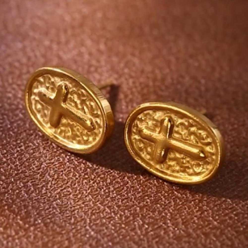 18K gold plated cross stud earrings - image 2