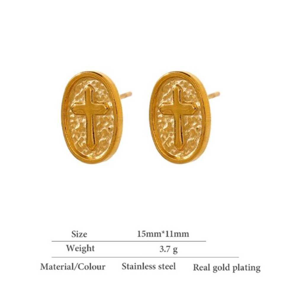 18K gold plated cross stud earrings - image 3