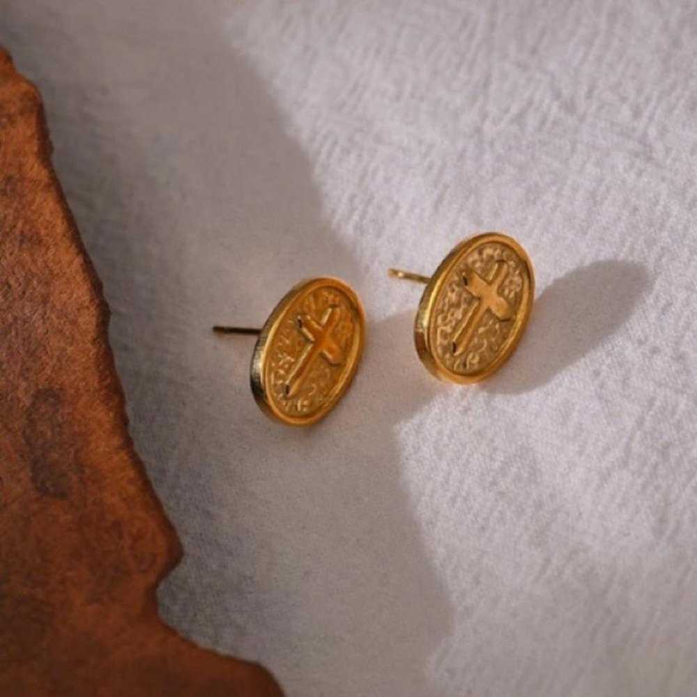 18K gold plated cross stud earrings - image 4