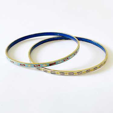 Vintage enamel cloisonné bangle bracelet set - image 1