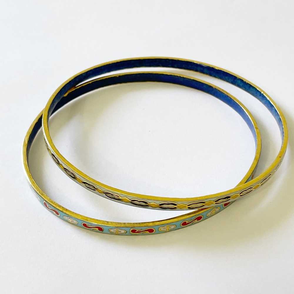 Vintage enamel cloisonné bangle bracelet set - image 4