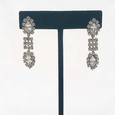 Rhinestone Dangle Drop Earrings 1 3/4" Pierced Sil