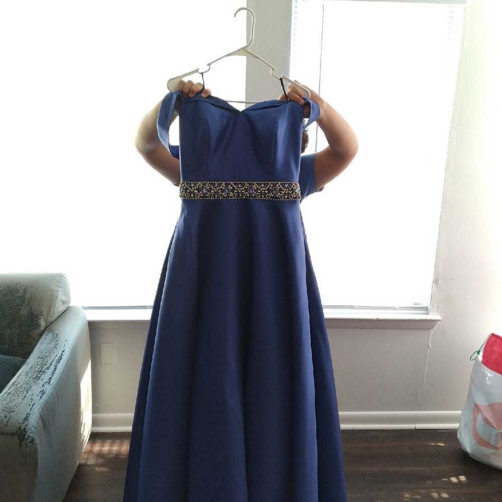 Eliza J Jacquard Fit Flare Royal Blue Prom Dress - image 1