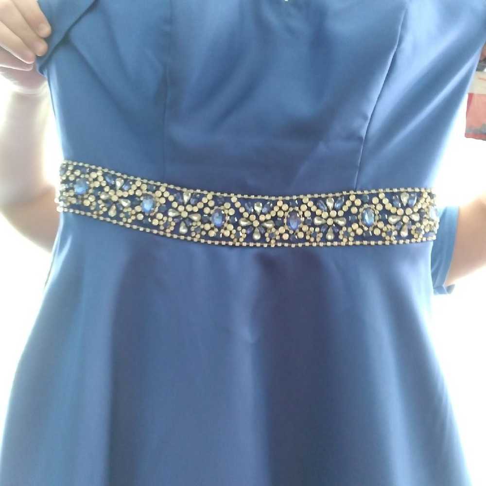 Eliza J Jacquard Fit Flare Royal Blue Prom Dress - image 4