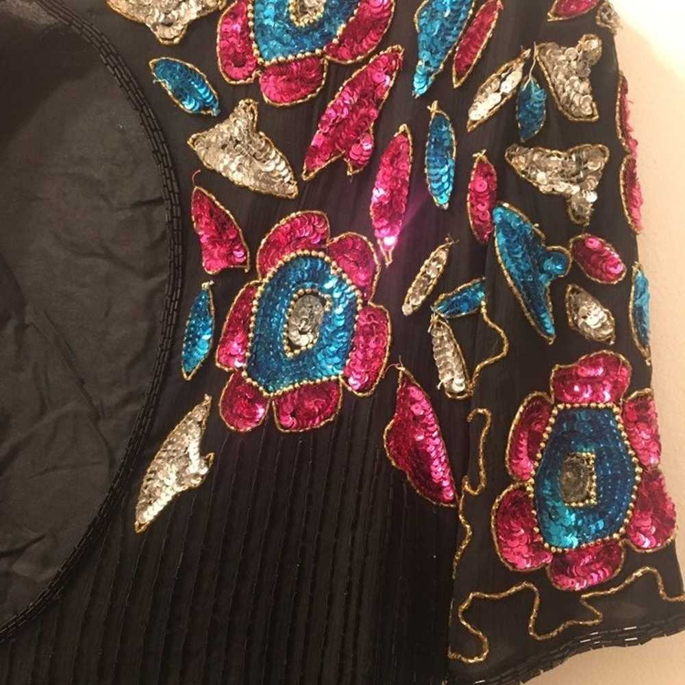 Sequin black embroidered dress L - image 10