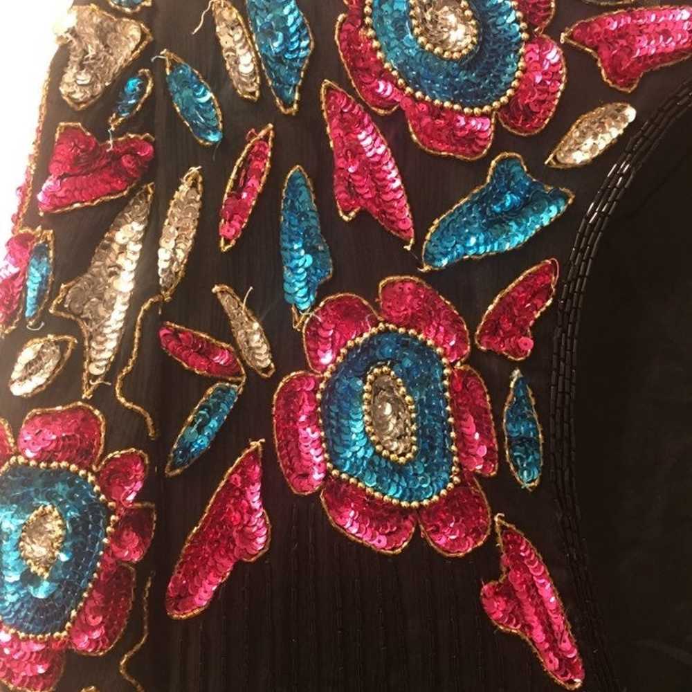 Sequin black embroidered dress L - image 12