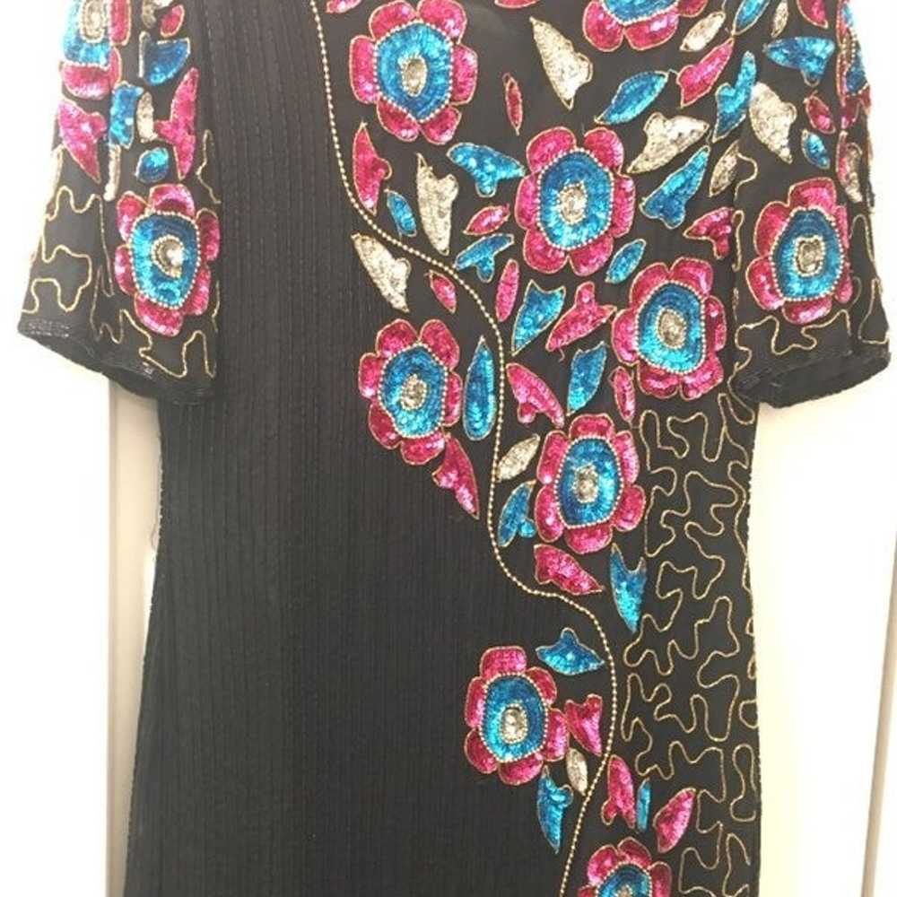 Sequin black embroidered dress L - image 3