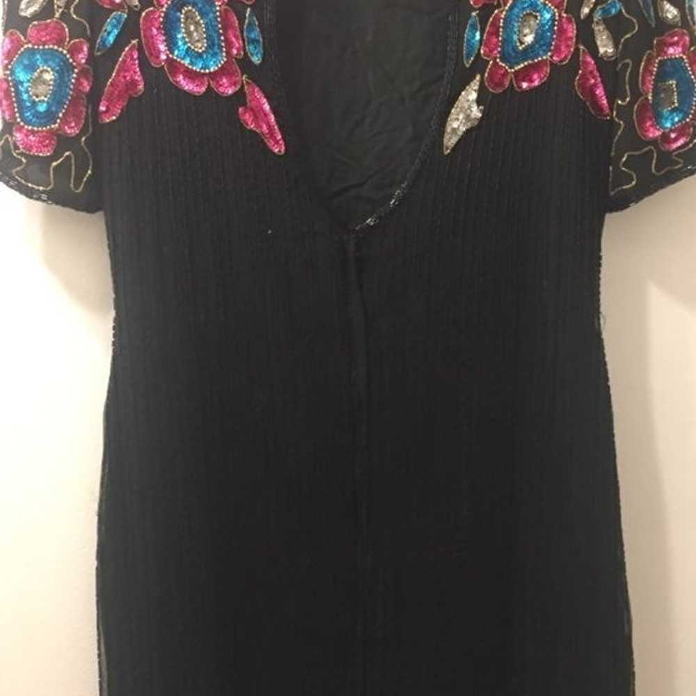 Sequin black embroidered dress L - image 4