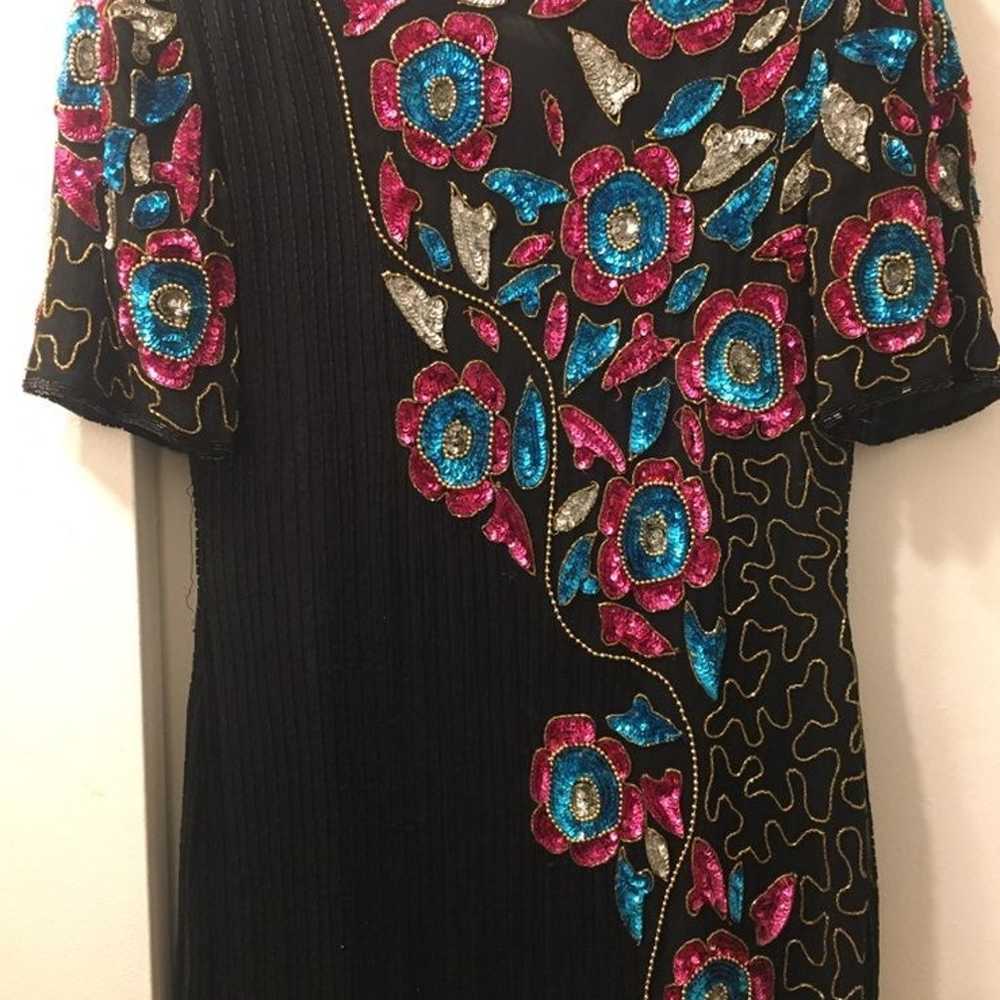 Sequin black embroidered dress L - image 5