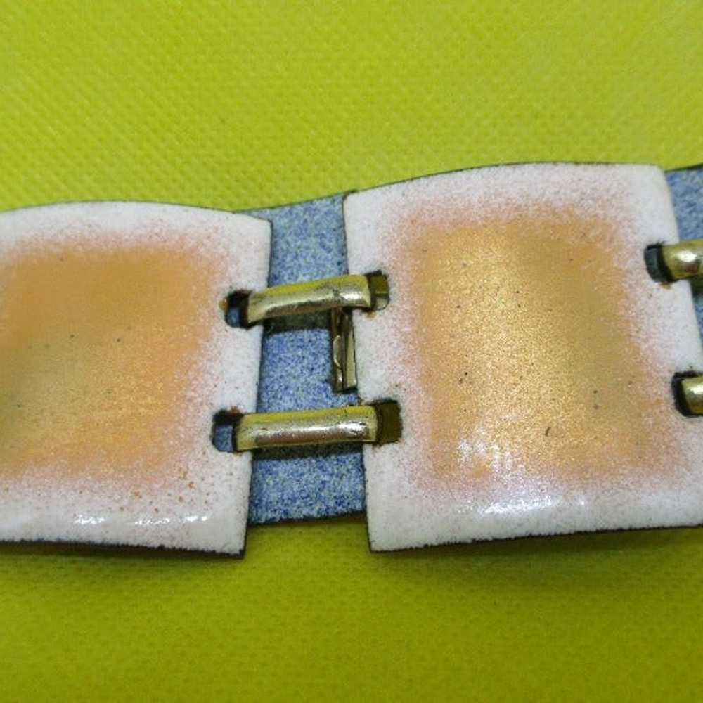 Wide 2 Sided ENAMEL BRASS Bracelet Sectional Brac… - image 6