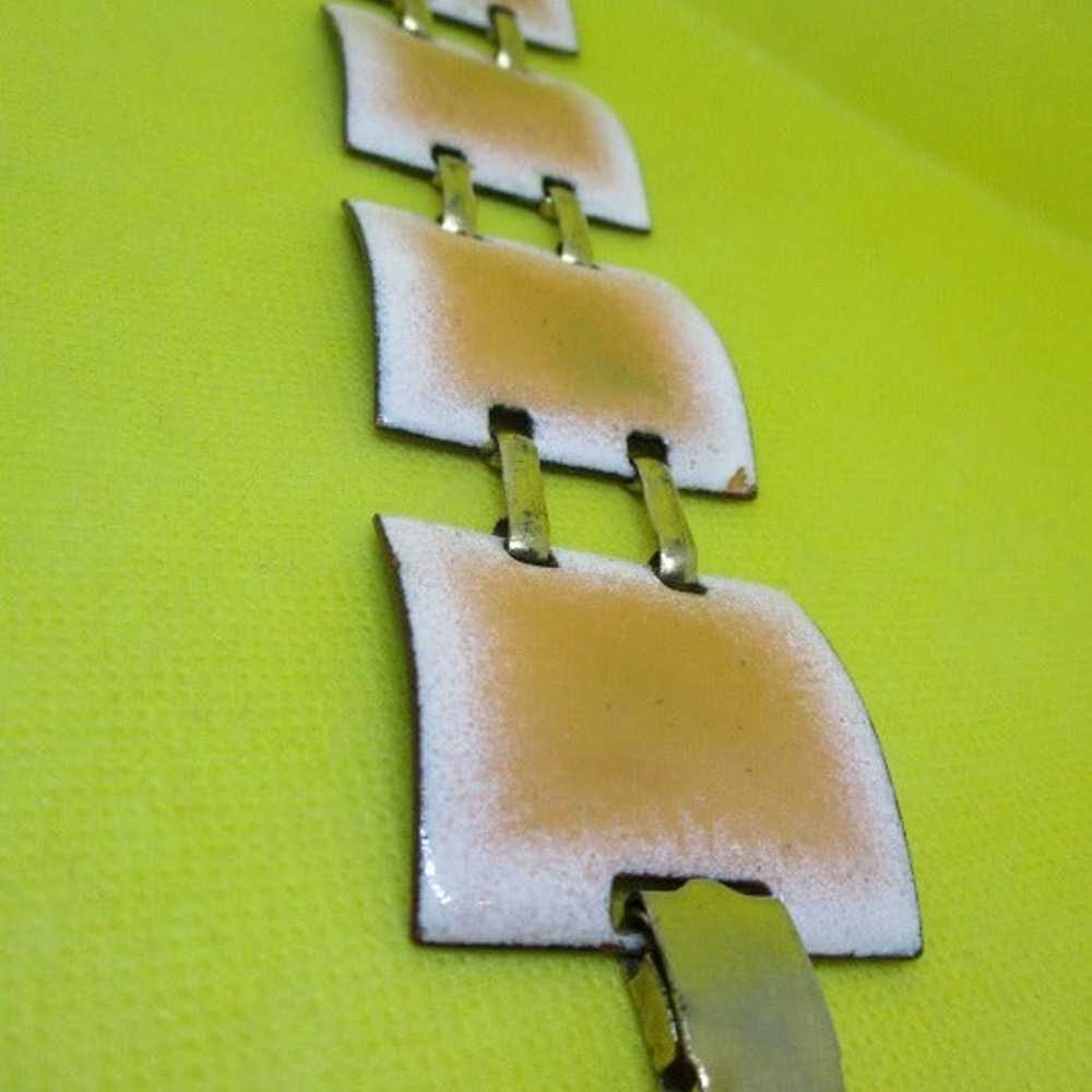 Wide 2 Sided ENAMEL BRASS Bracelet Sectional Brac… - image 7