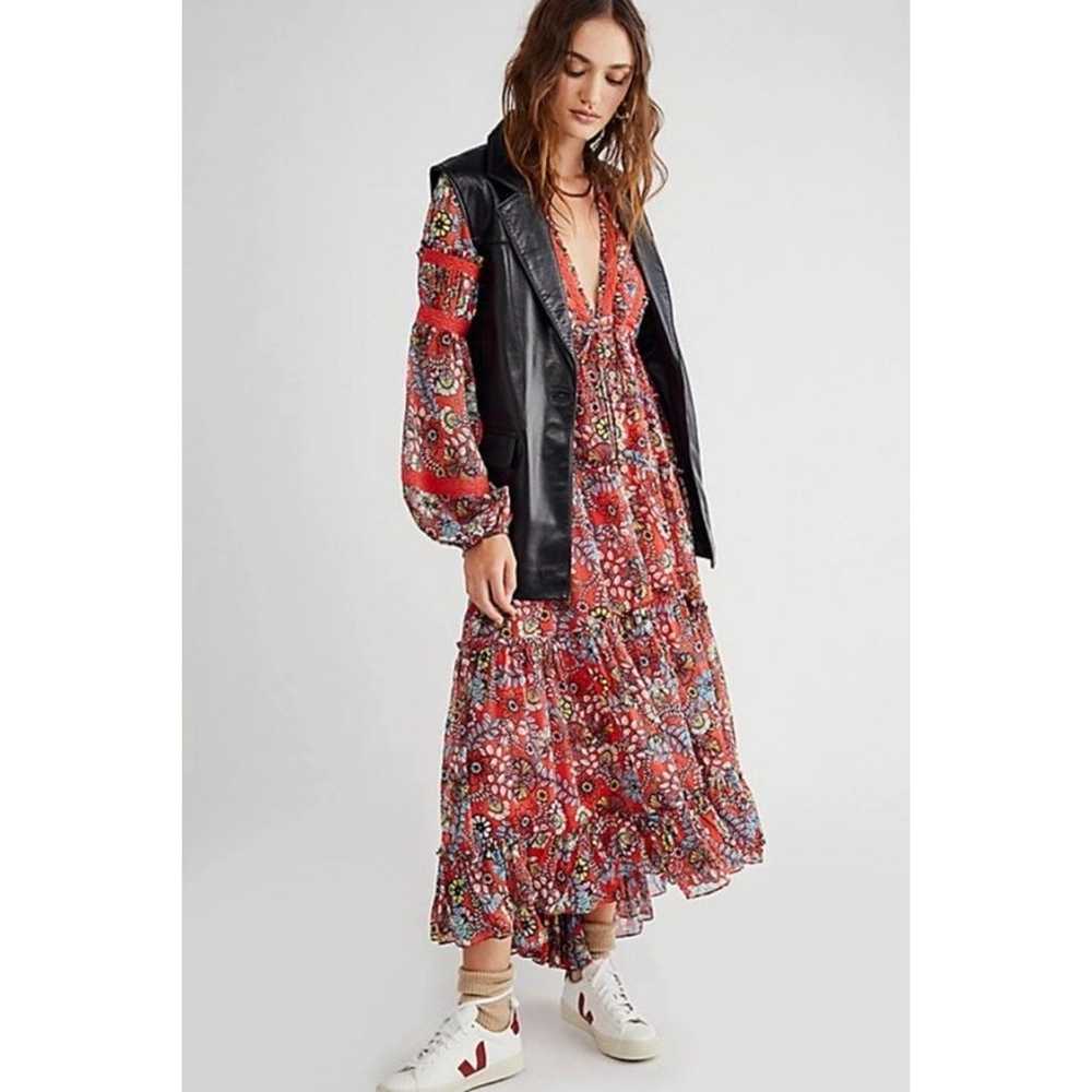 Free People Cassis Printed Chiffon Floral Maxi Dr… - image 1