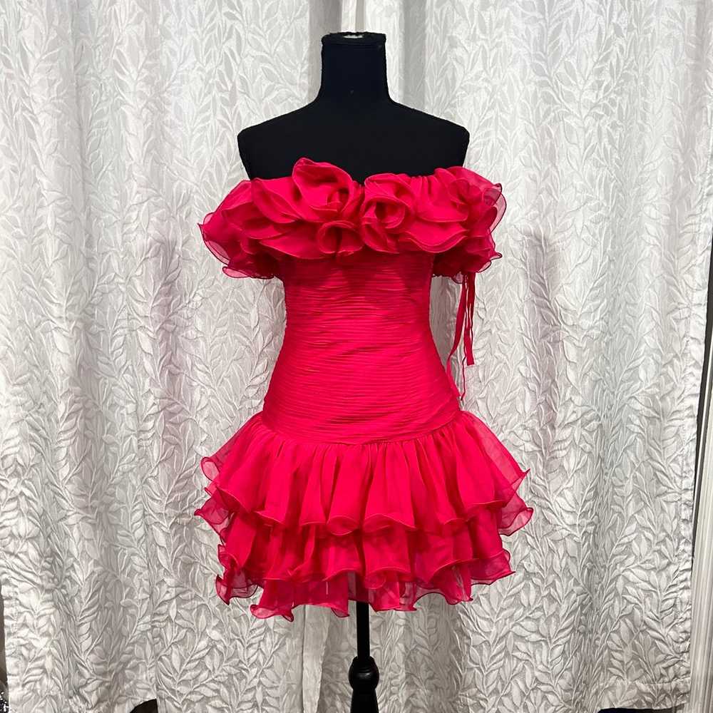 Pink Sherri hill of the shoulder ruffle dress - image 1