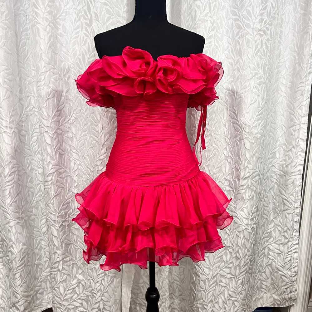 Pink Sherri hill of the shoulder ruffle dress - image 2