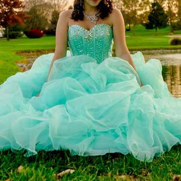 Aqua Blue Quinceanera Cocktail Party Dress