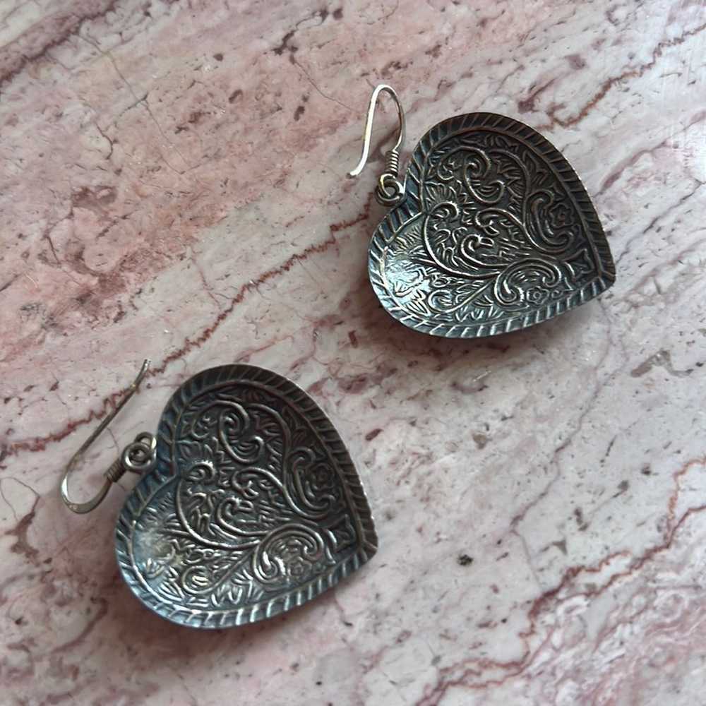 Exquisite vintage sterling silver etched heart pu… - image 2