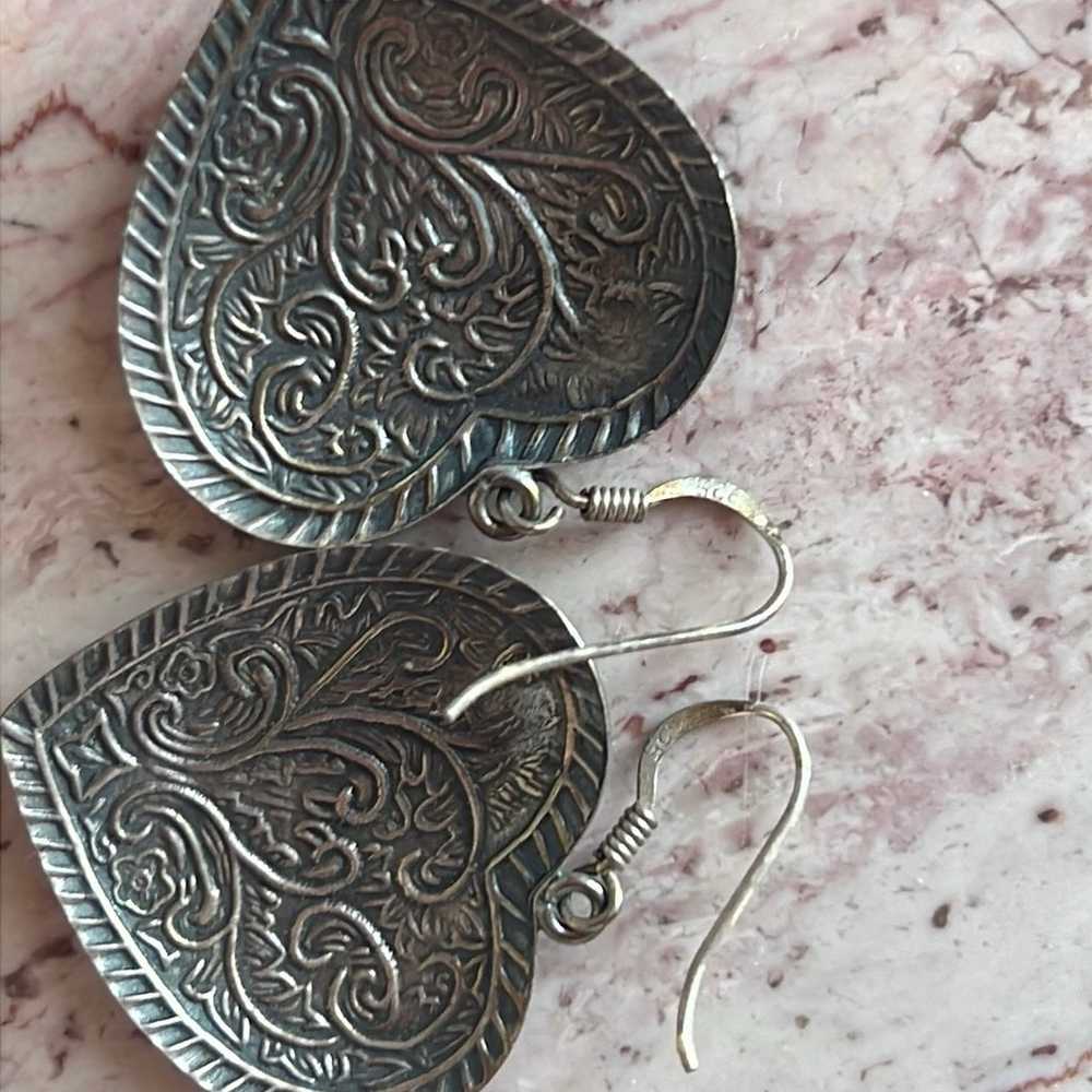 Exquisite vintage sterling silver etched heart pu… - image 5