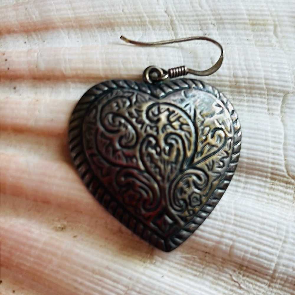 Exquisite vintage sterling silver etched heart pu… - image 6