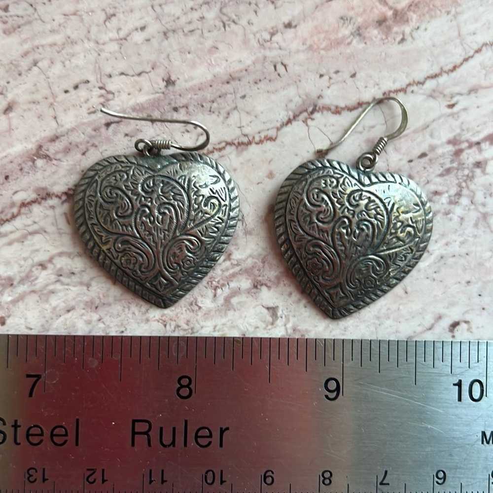 Exquisite vintage sterling silver etched heart pu… - image 7