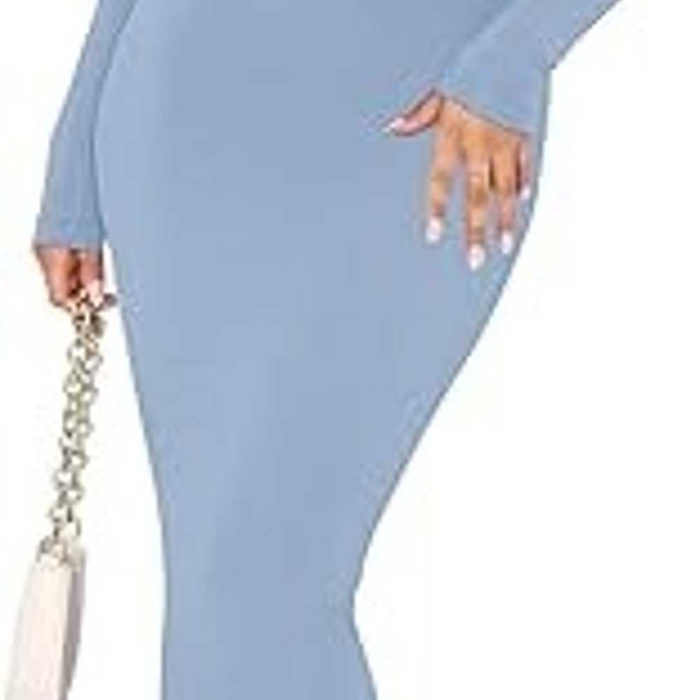 Solid color women sexy low round neck long sleeve… - image 3