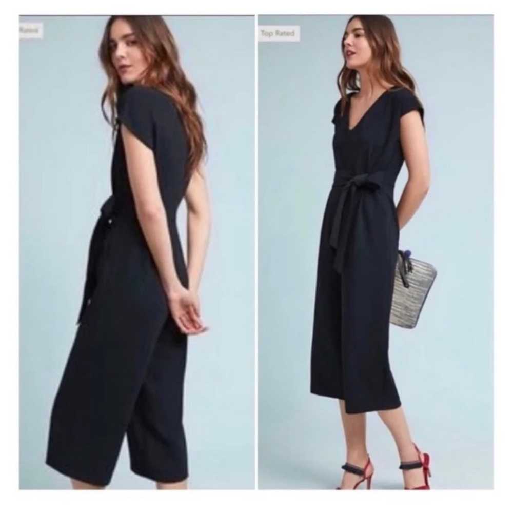 ANTHROPOLOGIE BLACK TIE FRONT JUMPSUIT SMALL - image 1