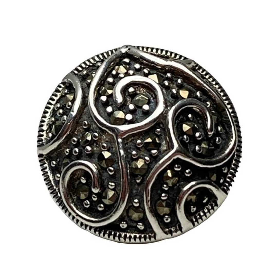 Vintage .925 Sterling Silver Marcasite Round Dome… - image 2